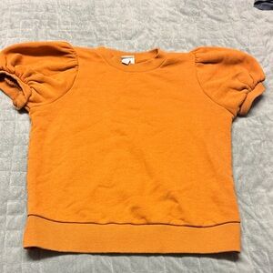 A New Day Short-Sleeve Sweatshirt, Ruffled Shoulders, Gold, Orange, Size S